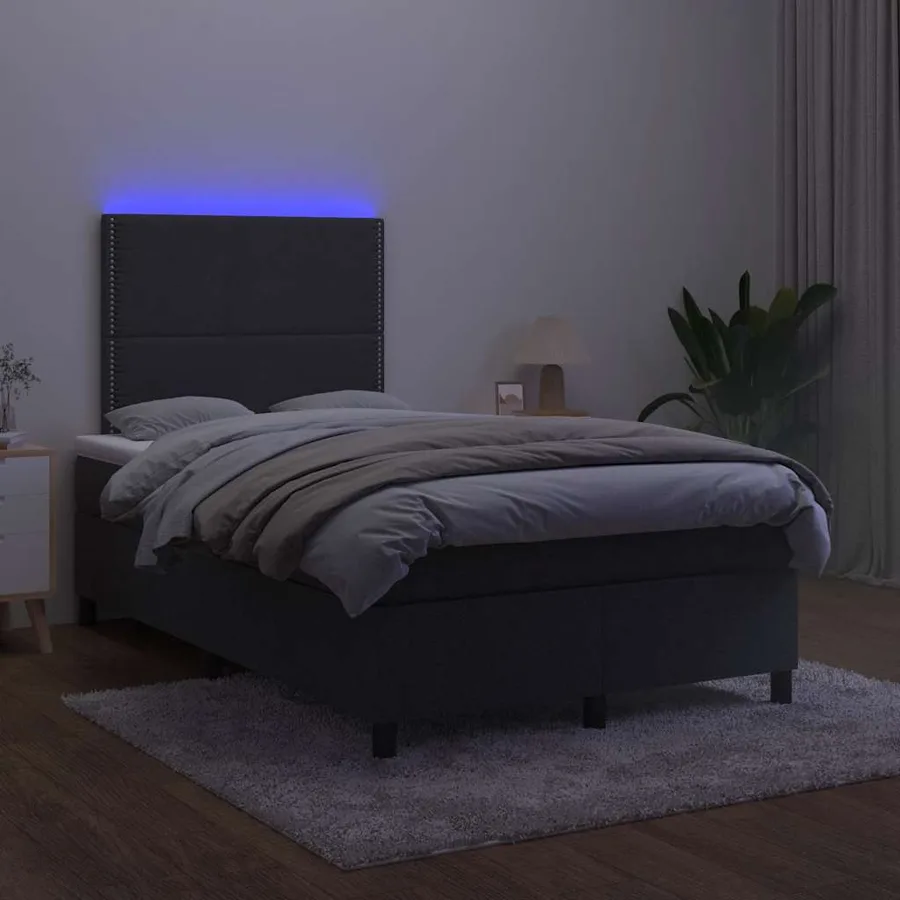 Sommier à lattes de lit et matelas LED noir 120x190 cm velours - 4