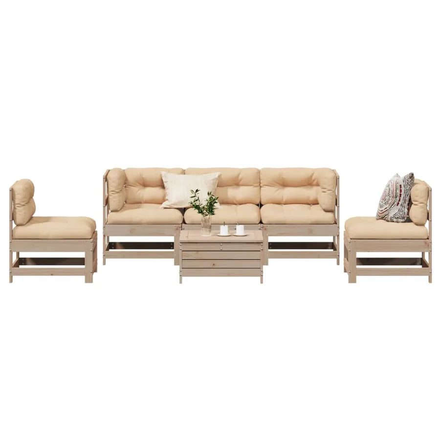 Salon de jardin 6 pcs avec coussins Bois de pin massif - 3