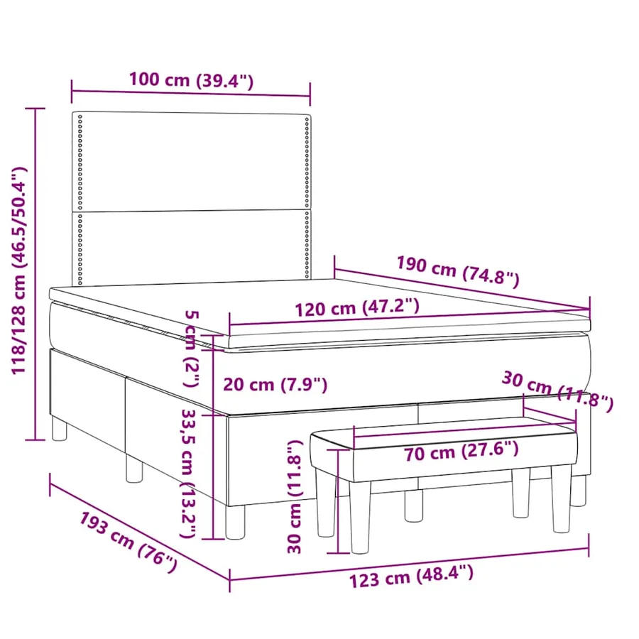 Sommier à lattes de lit avec matelas gris foncé 120x190cm tissu - 9