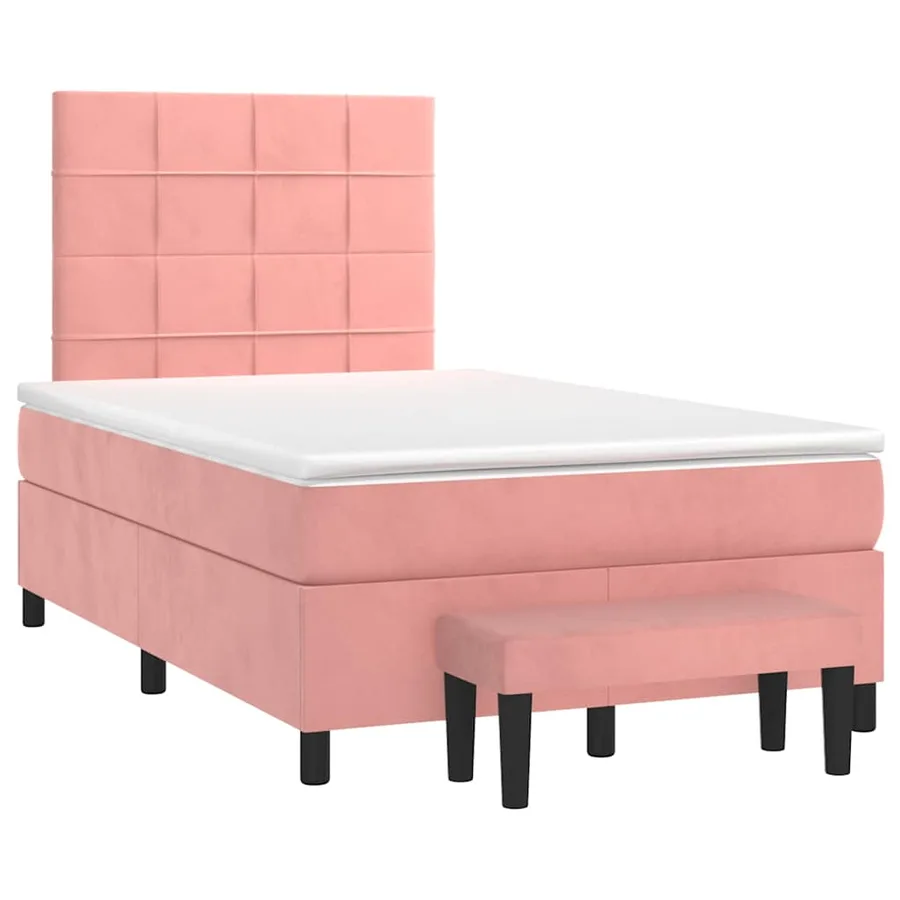 Sommier à lattes de lit avec matelas rose 120x190 cm velours - 2