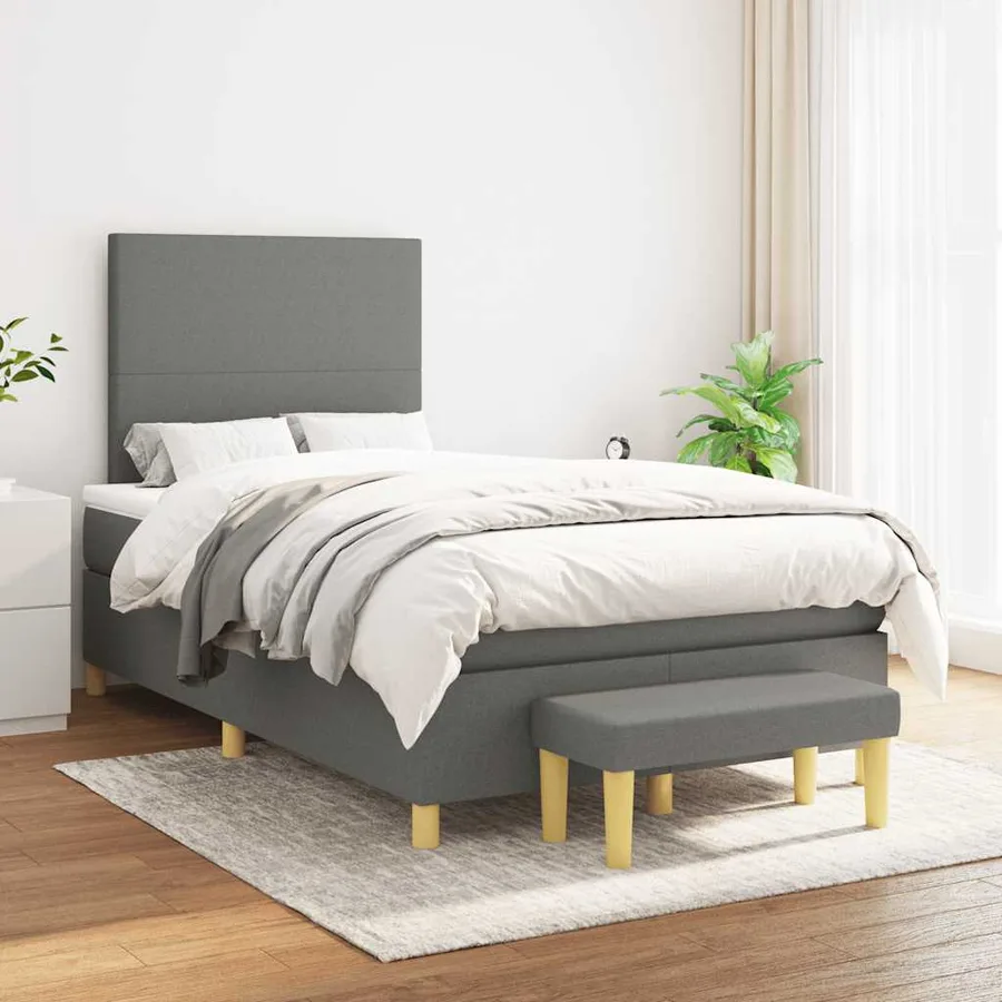 Sommier à lattes de lit avec matelas gris foncé 120x190cm tissu - 3