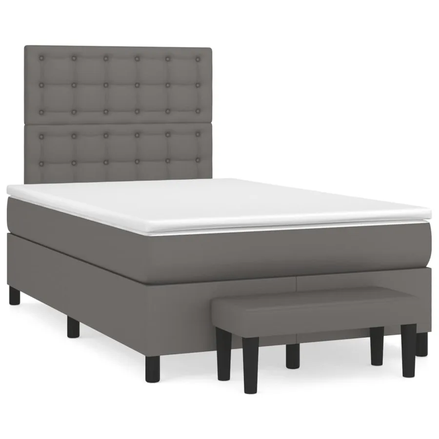 Sommier à lattes de lit avec matelas gris 120x190 cm similicuir - 2