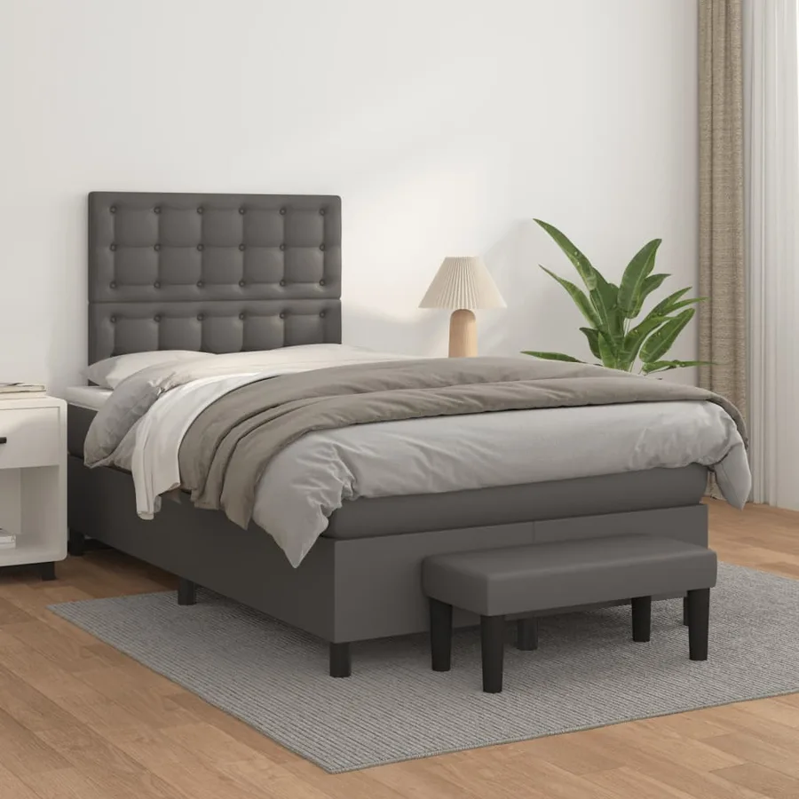 Sommier à lattes de lit avec matelas gris 120x190 cm similicuir - 3