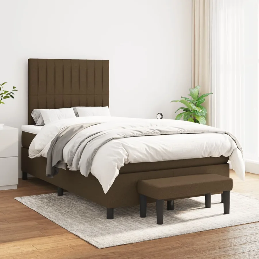 Sommier à lattes de lit et matelas marron foncé 120x190cm tissu - 3