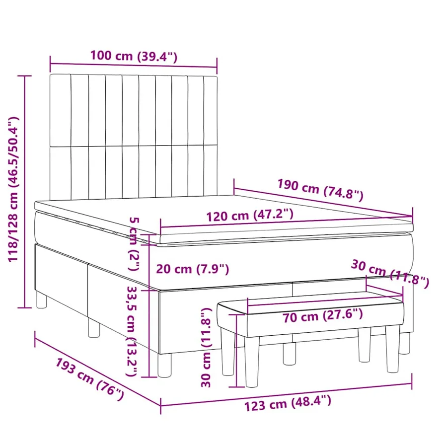 Sommier à lattes de lit avec matelas noir 120x190 cm tissu - 10