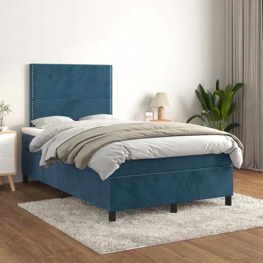 Sommier à lattes de lit et matelas bleu foncé 120x190cm velours - 3