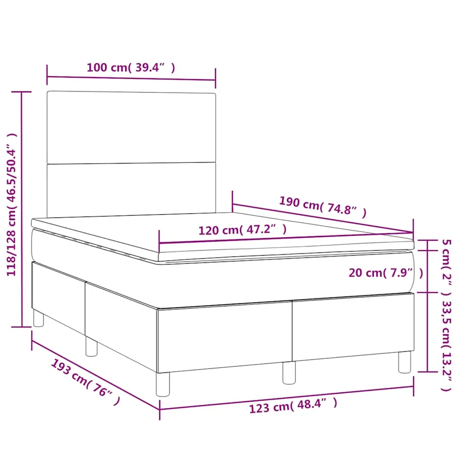 Sommier à lattes de lit matelas et LED marron foncé 120x190 cm - 10