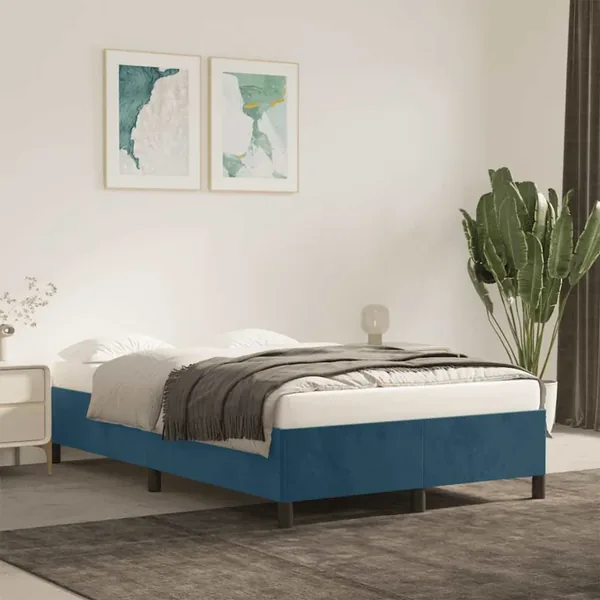 Cadre de lit sans matelas bleu foncé 120x190 cm velours