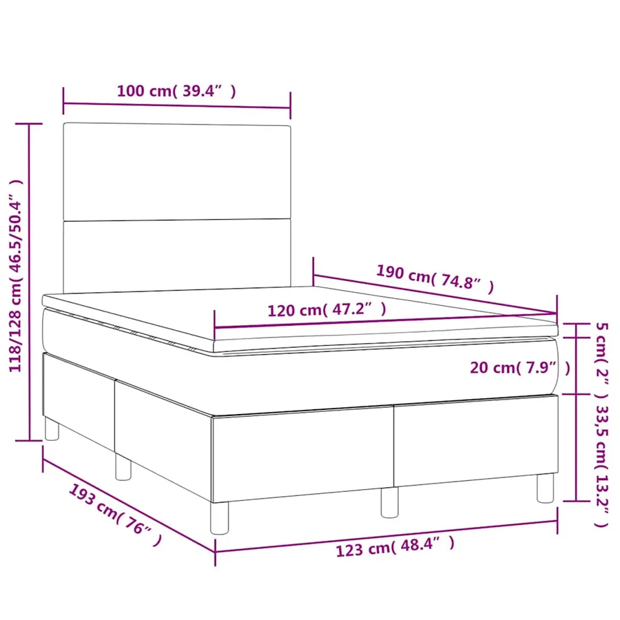 Sommier à lattes de lit matelas LED gris foncé 120x190 cm tissu - 11