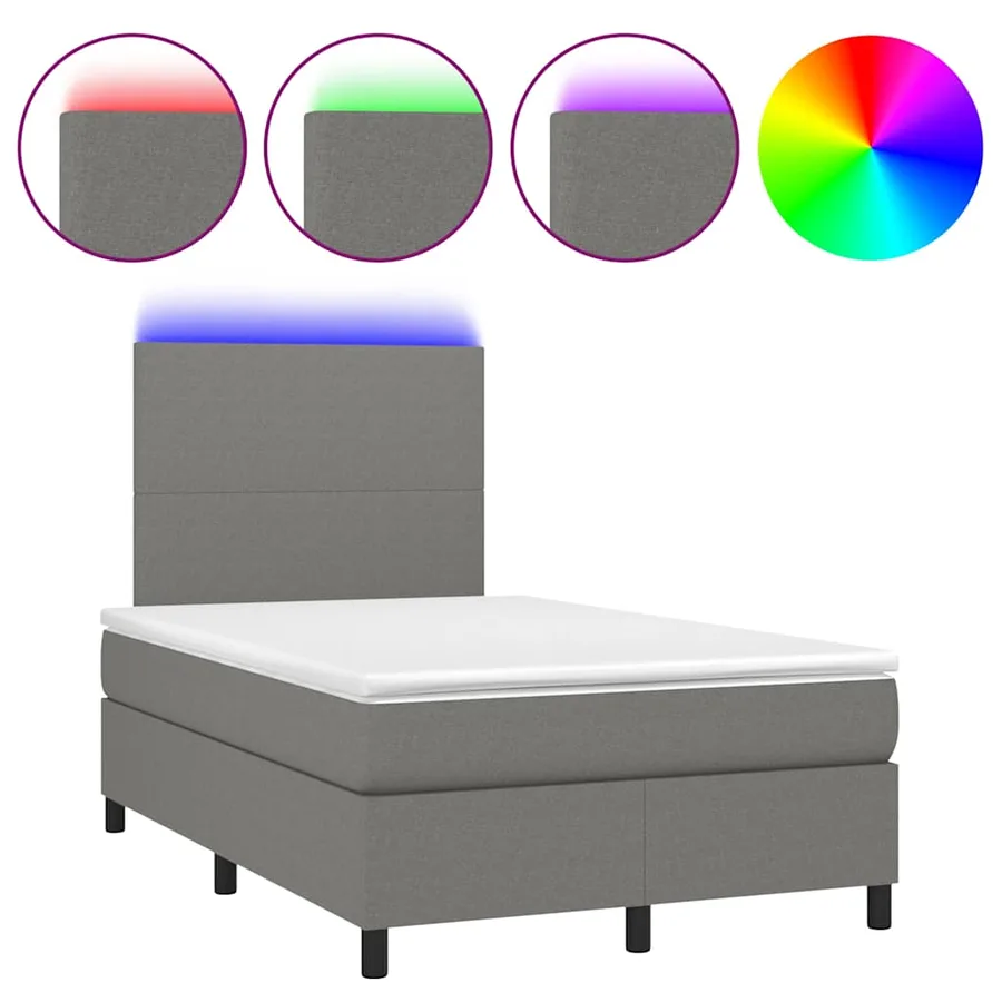 Sommier à lattes de lit matelas LED gris foncé 120x190 cm tissu - 2