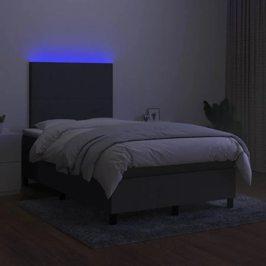 Sommier à lattes de lit matelas LED gris foncé 120x190 cm tissu - 4