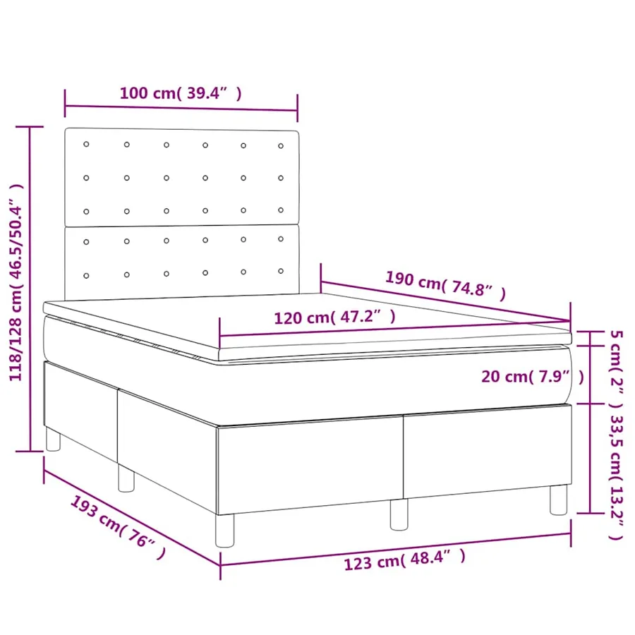 Sommier à lattes de lit matelas LED blanc 120x190 cm similicuir - 11