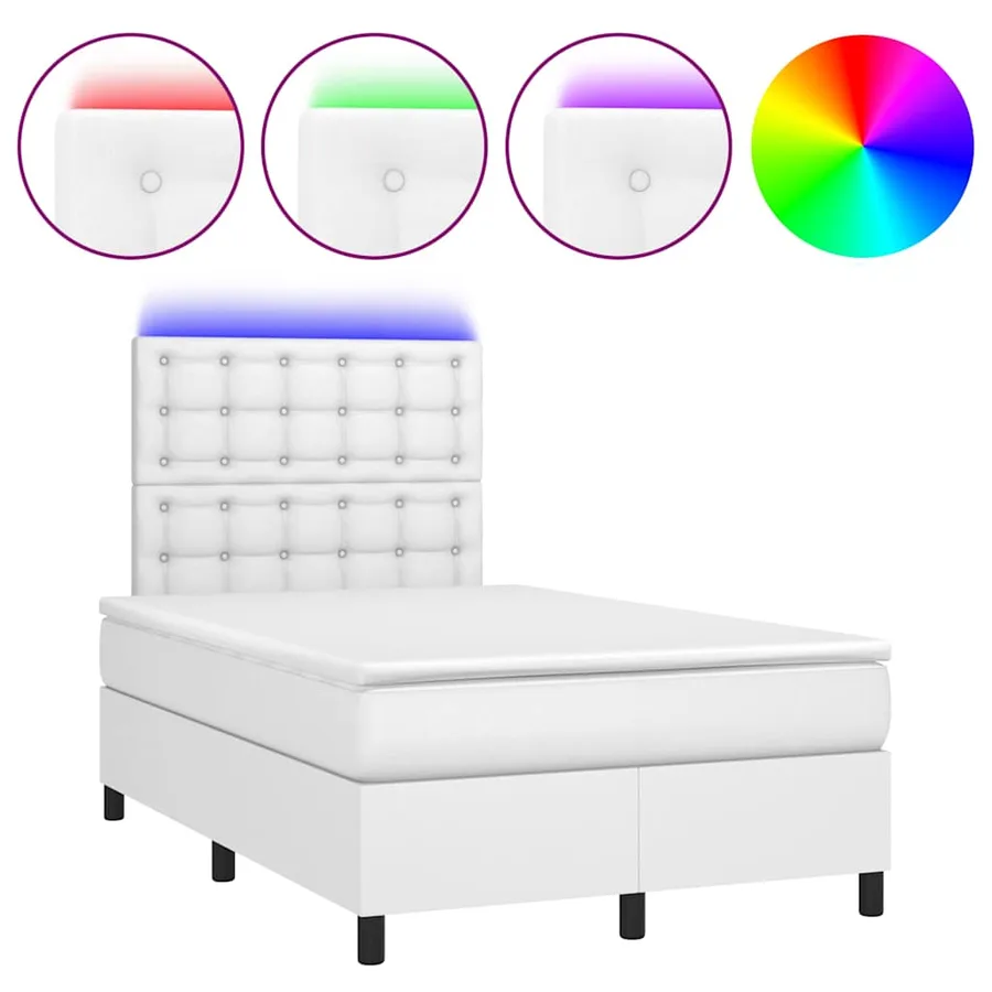 Sommier à lattes de lit matelas LED blanc 120x190 cm similicuir - 2