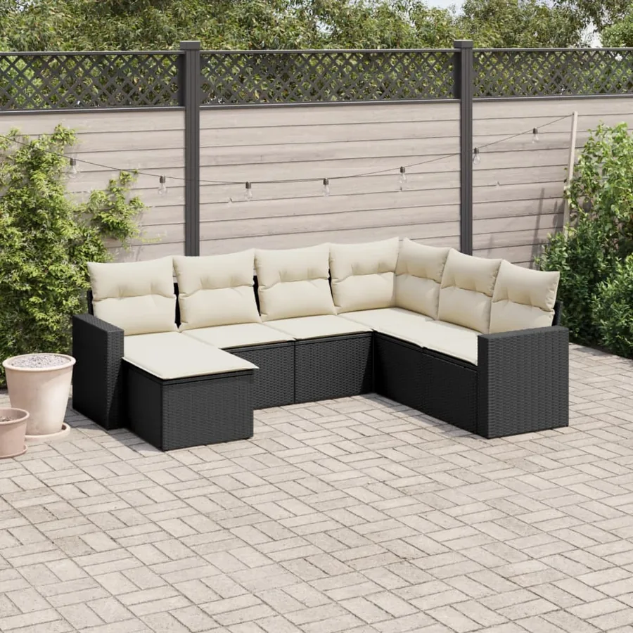Salon de jardin 7 pcs avec coussins noir résine tressée 62 x 62 x 69 cm - 58,8 kg
