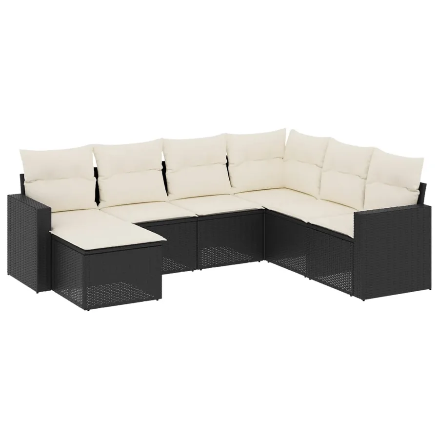 Salon de jardin 7 pcs avec coussins noir résine tressée 62 x 62 x 69 cm - 58,8 kg - 2