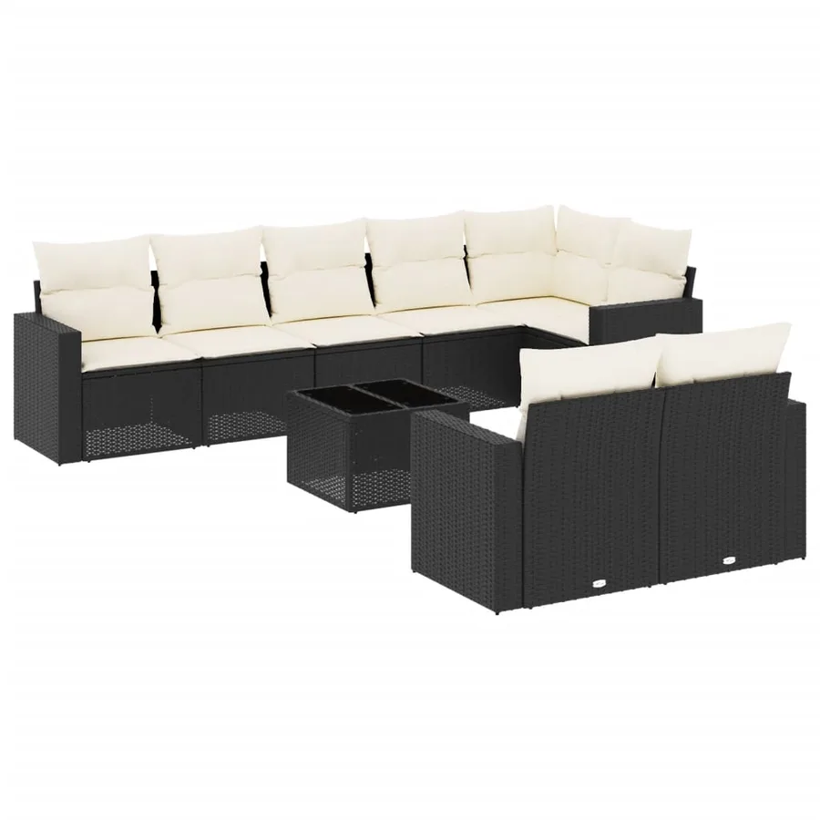 Salon de jardin 9 pcs avec coussins noir résine tressée - 2