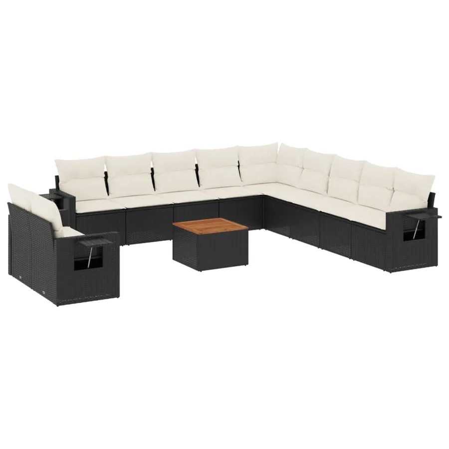 Salon de jardin 12 pcs avec coussins noir résine tressée - 2