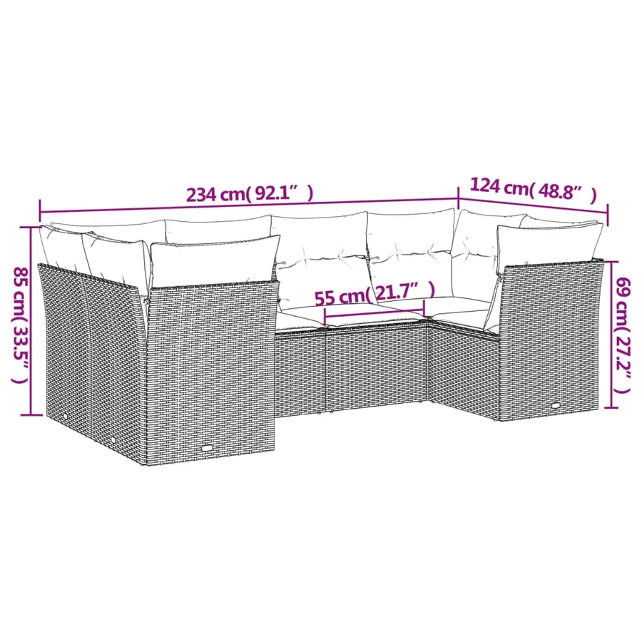 Salon de jardin 6 pcs avec coussins noir résine tressée - 3