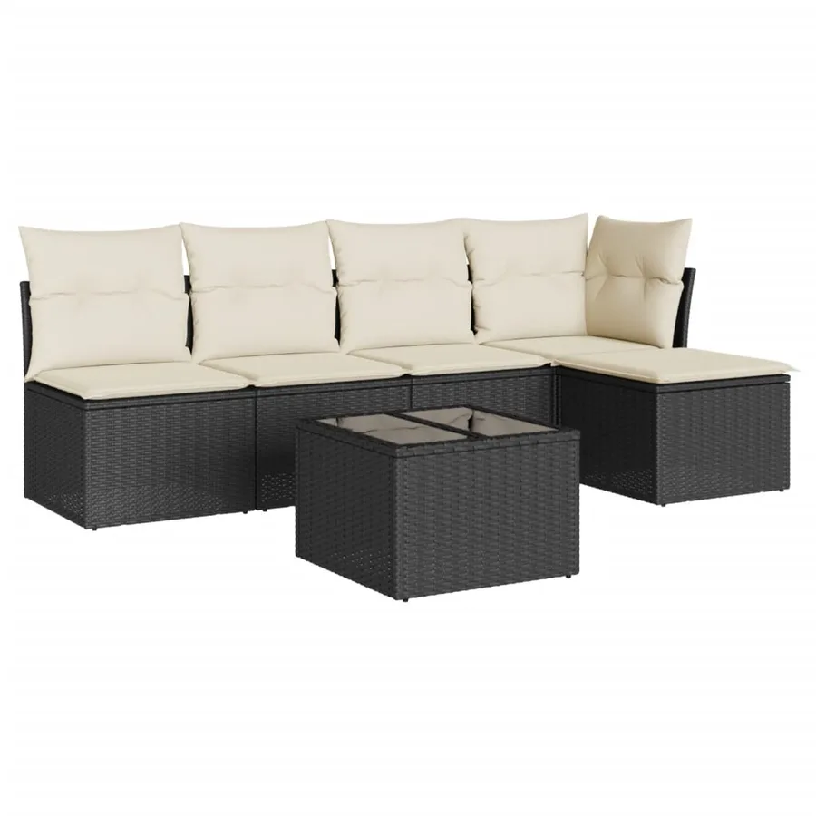 Salon de jardin 6 pcs avec coussins noir résine tressée - 2
