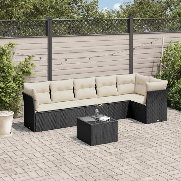 Salon de jardin 7 pcs avec coussins noir résine tressée 62 x 62 x 69 cm - 60,9 kg