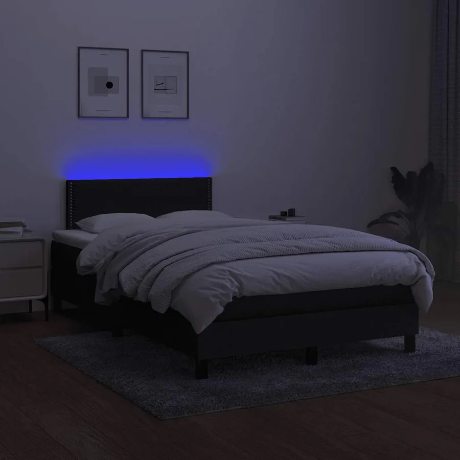 Sommier à lattes de lit matelas et LED noir 120x190 cm tissu - 4