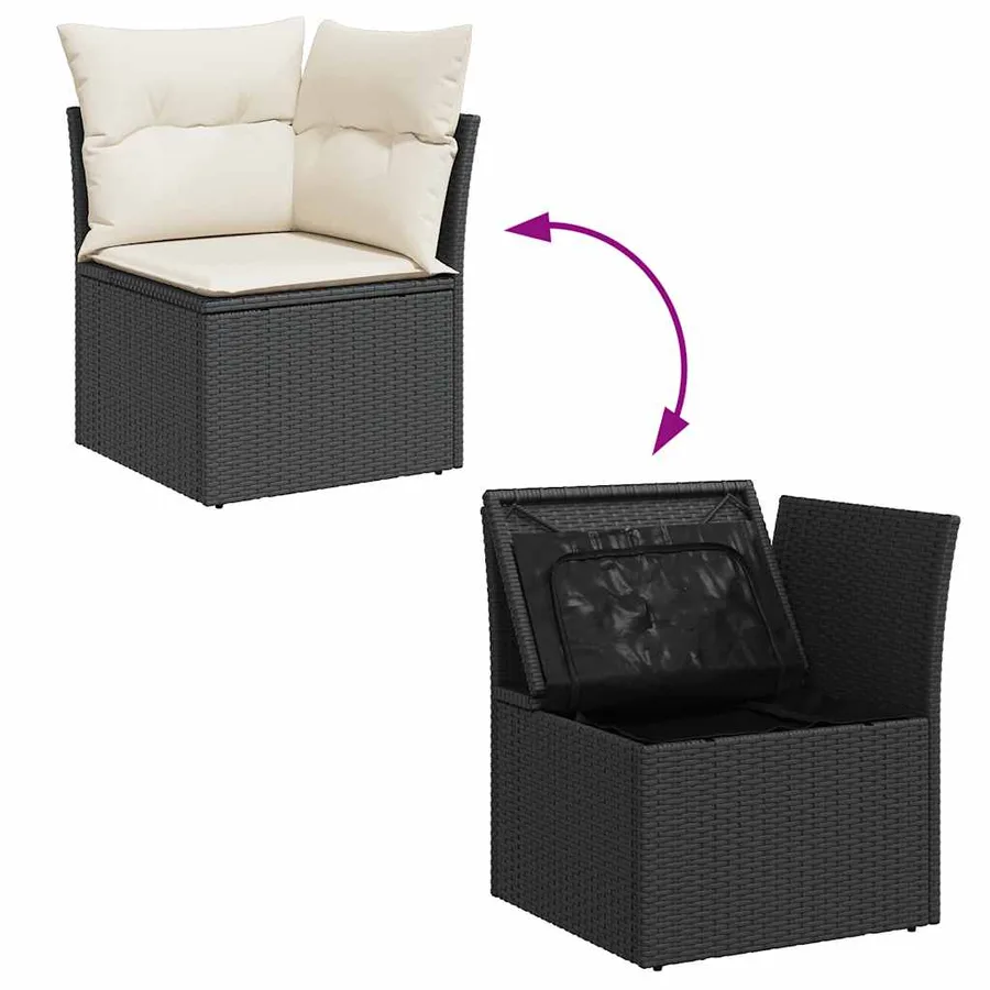 Canapé d'angle de jardin avec coussins noir résine tressée - 7