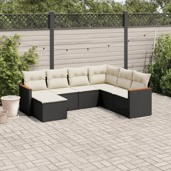 Salon de jardin 7 pcs avec coussins noir résine tressée 62 x 62 x 69 cm - 59,4 kg