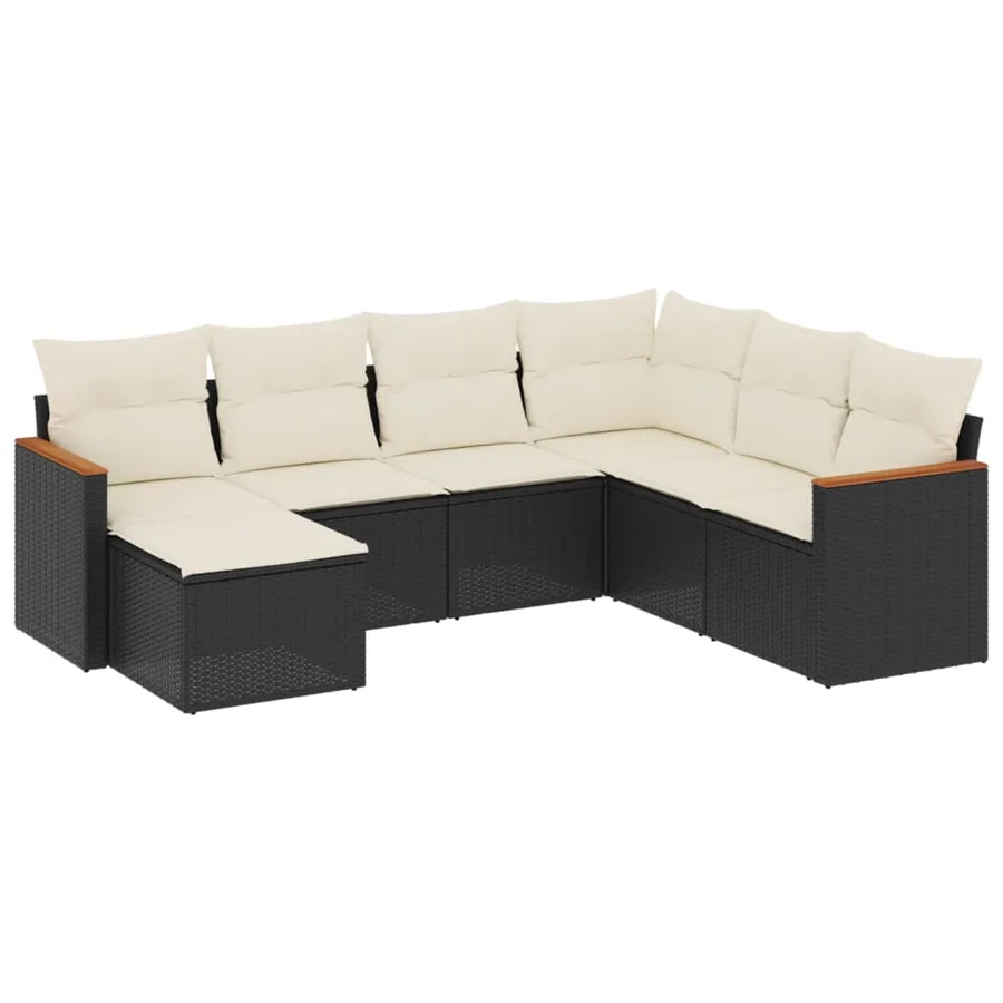 Salon de jardin 7 pcs avec coussins noir résine tressée 62 x 62 x 69 cm - 59,4 kg - 2