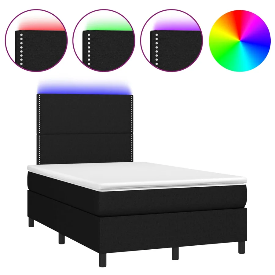Sommier à lattes de lit matelas et LED noir 120x190 cm tissu - 2