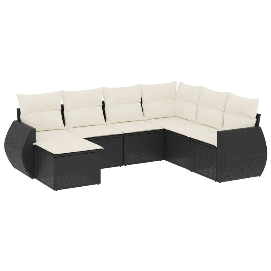 Salon de jardin 7 pcs avec coussins noir résine tressée 71 x 62 x 69 cm - 59,0 kg - 2
