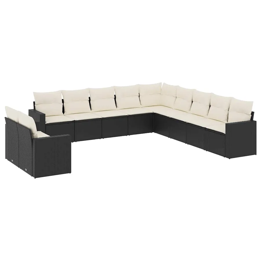Salon de jardin 11 pcs avec coussins noir résine tressée - 2