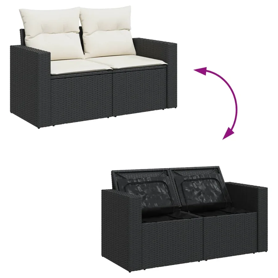 Salon de jardin 8 pcs avec coussins noir résine tressée - 12