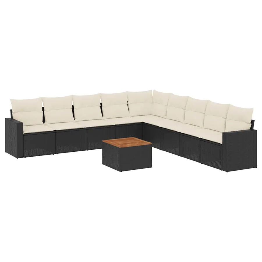 Salon de jardin 10 pcs avec coussins noir résine tressée - 2