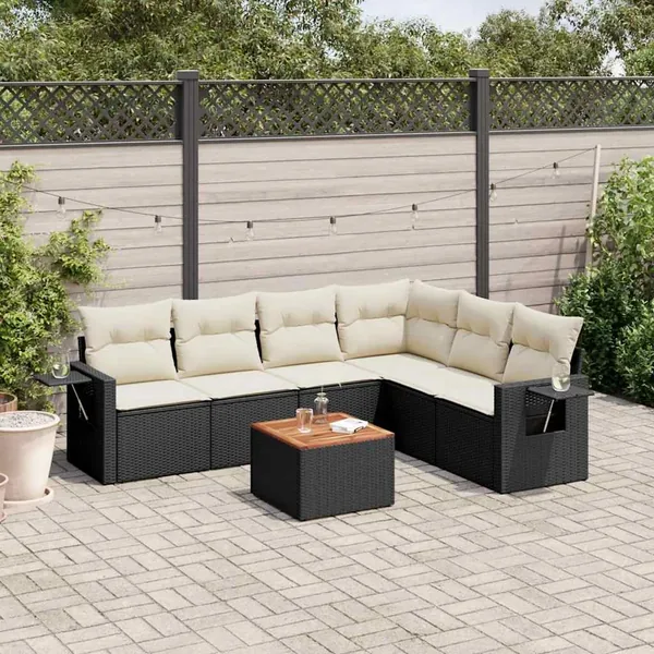 Salon de jardin 7 pcs avec coussins noir résine tressée 62 x 62 x 69 cm - 60,6 kg
