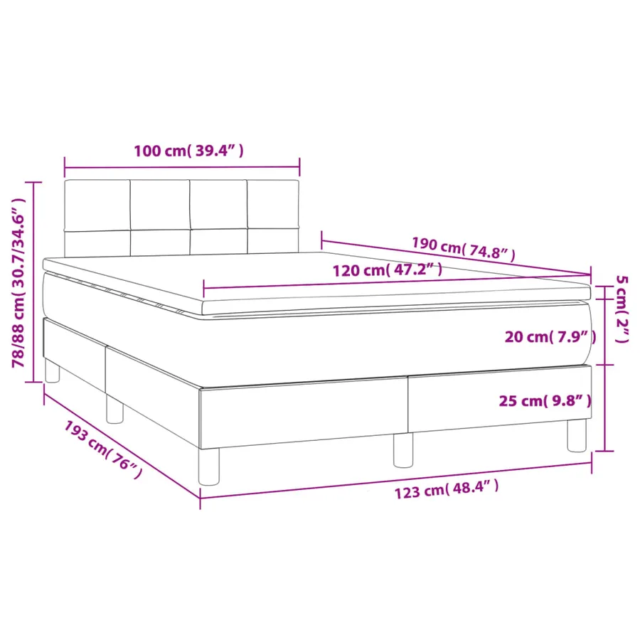 Sommier à lattes de lit avec matelas noir 120x190 cm tissu - 9