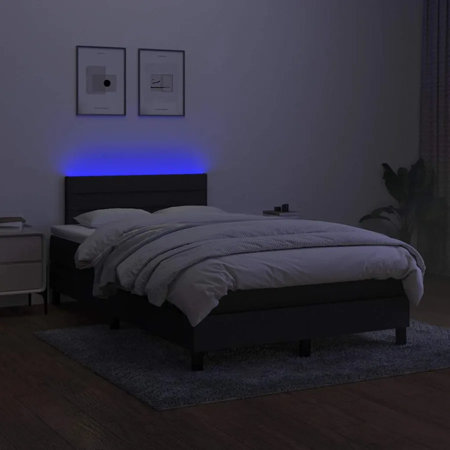 Sommier à lattes de lit matelas et LED noir 120x190 cm tissu - 4