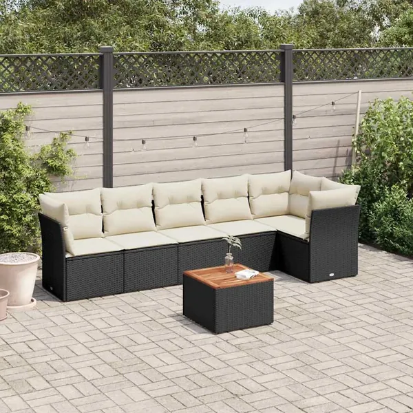 Salon de jardin 7 pcs avec coussins noir résine tressée 62 x 62 x 69 cm - 60,1 kg