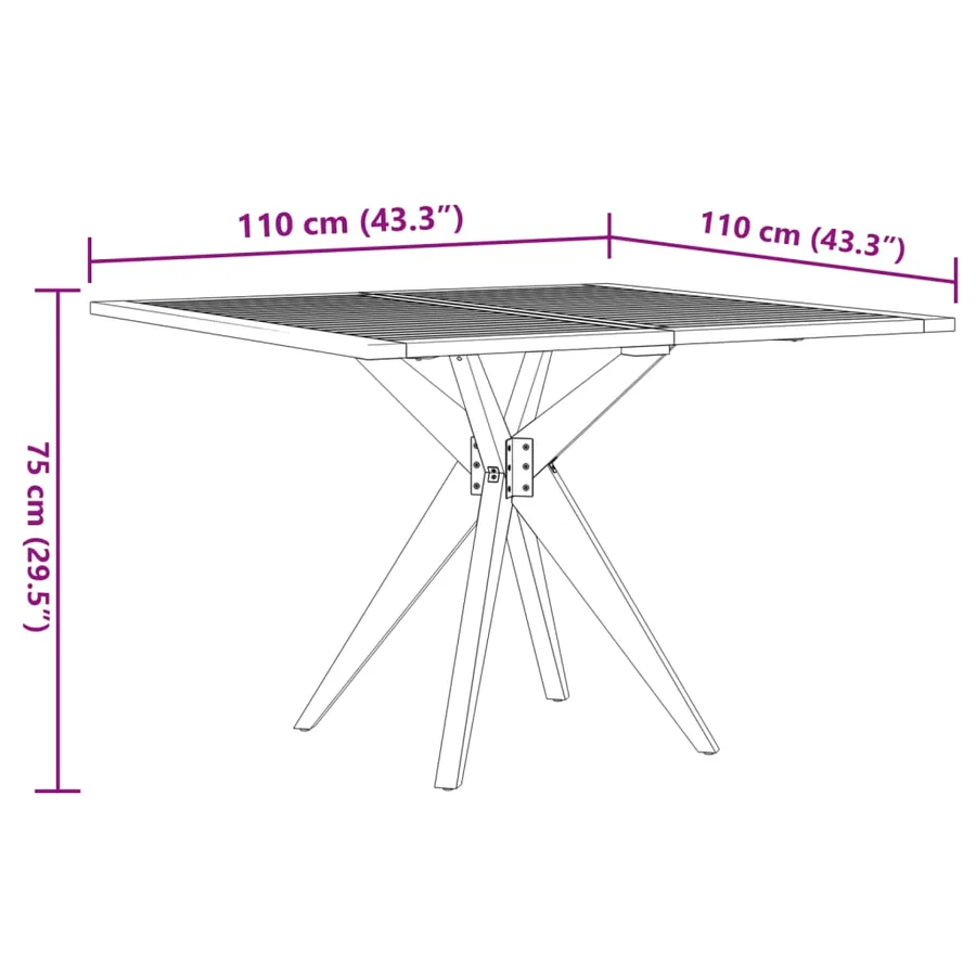 Table de jardin carrée 110x110x75 cm bois d'acacia solide - 8