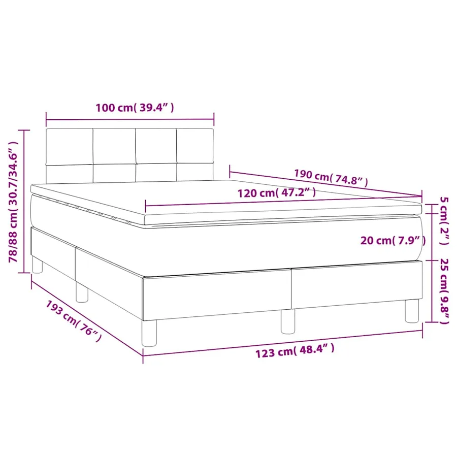 Sommier à lattes de lit matelas et LED noir 120x190 cm tissu - 11