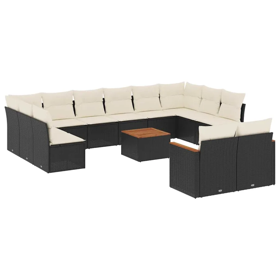 Salon de jardin avec coussins 13 pcs noir résine tressée - 2