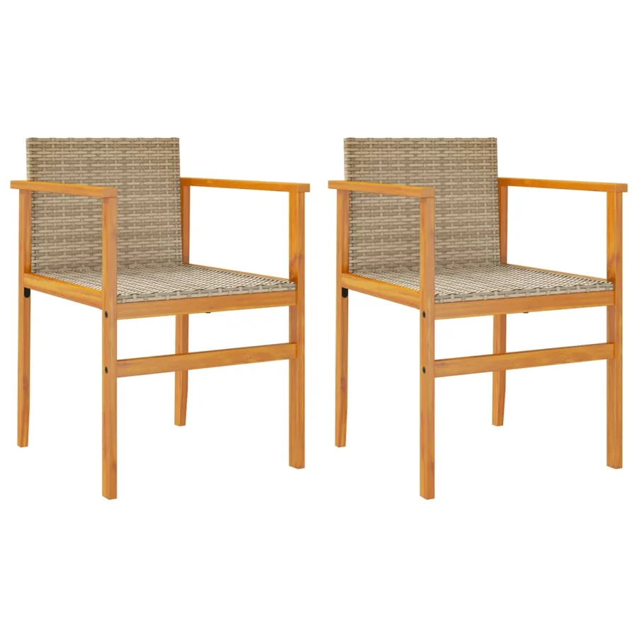 Chaises de jardin coussins lot de 2 beige résine tressée bois - 2