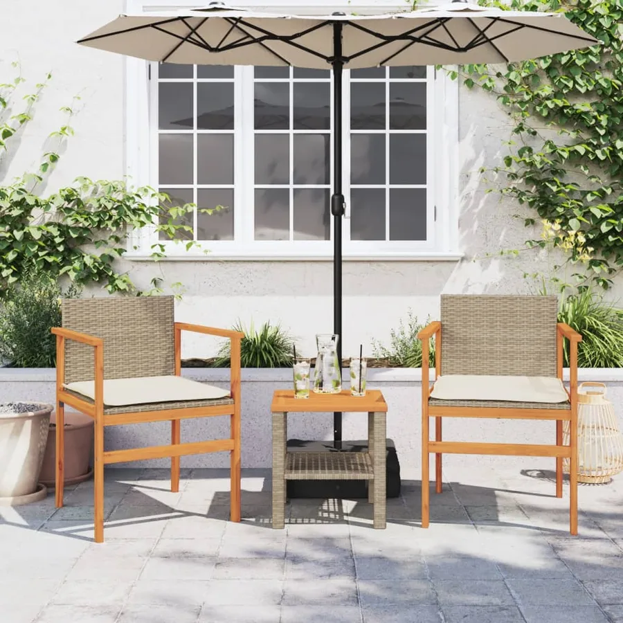 Chaises de jardin coussins lot de 2 beige résine tressée bois - 3