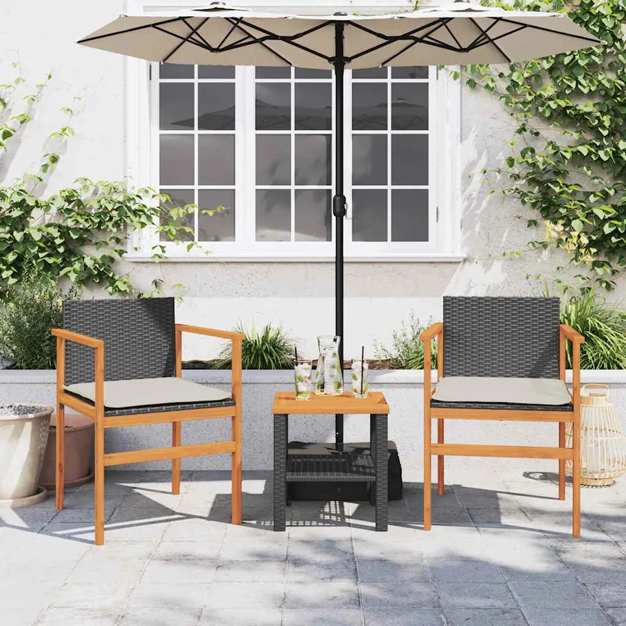 Chaises de jardin coussins lot de 2 noir résine tressée et bois - 3