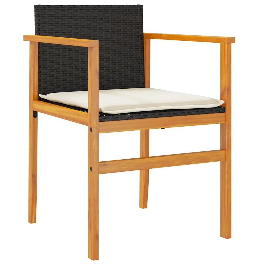 Chaises de jardin coussins lot de 2 noir résine tressée et bois - 4