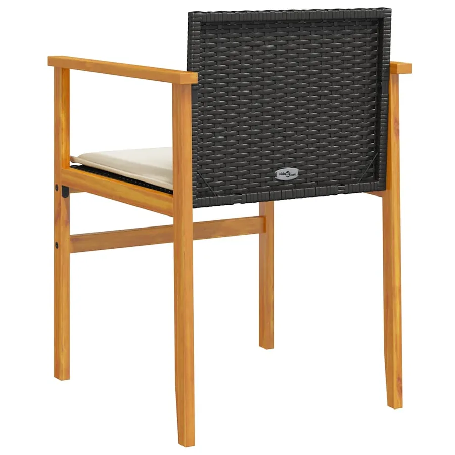 Chaises de jardin coussins lot de 2 noir résine tressée et bois - 7