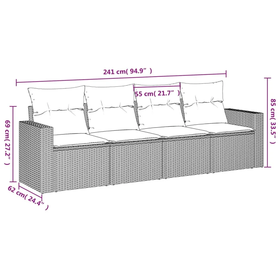 Salon de jardin 4 pcs avec coussins noir résine tressée - 3