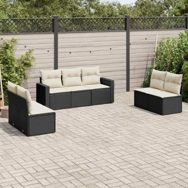 Salon de jardin 7 pcs avec coussins noir résine tressée 55 x 62 x 69 cm - 58,8 kg