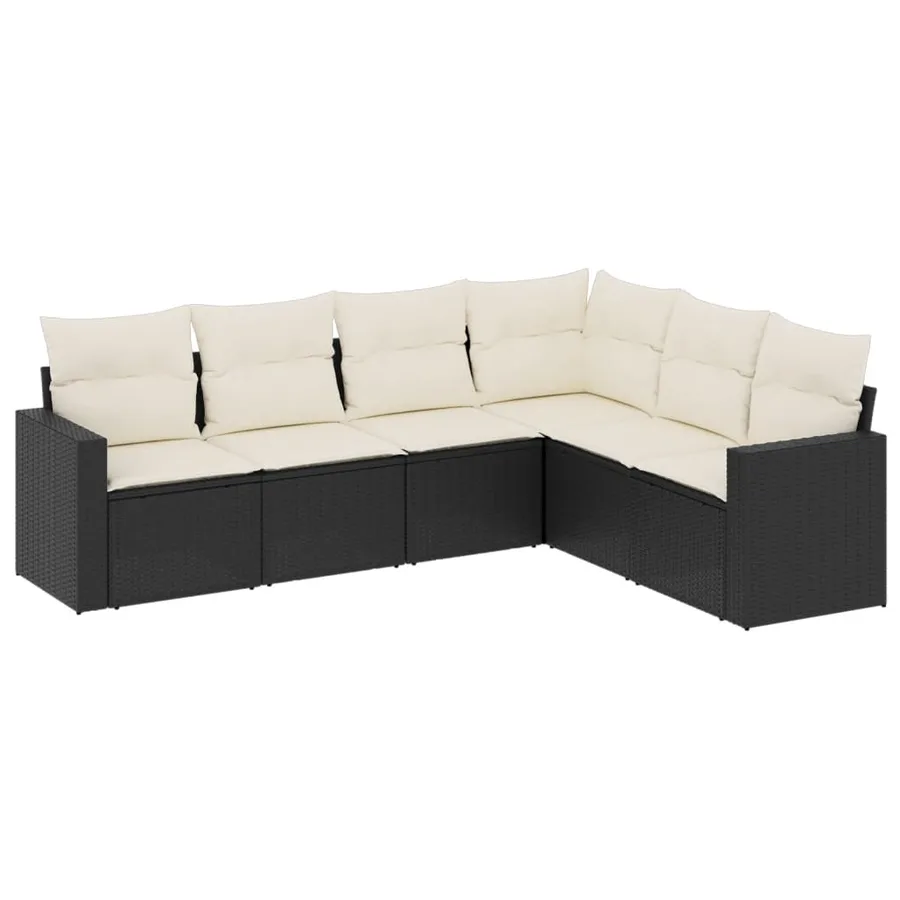 Salon de jardin 6 pcs avec coussins noir résine tressée - 2