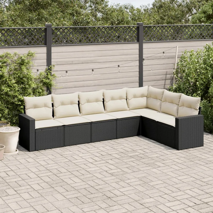 Salon de jardin 7 pcs avec coussins noir résine tressée 62 x 62 x 69 cm - 60,6 kg