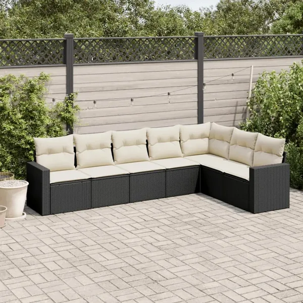 Salon de jardin 7 pcs avec coussins noir résine tressée 62 x 62 x 69 cm - 60,6 kg